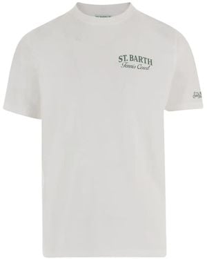 MC2 Saint Barth Off Arnott Cotton T-Shirt With Tennis Court Print - White