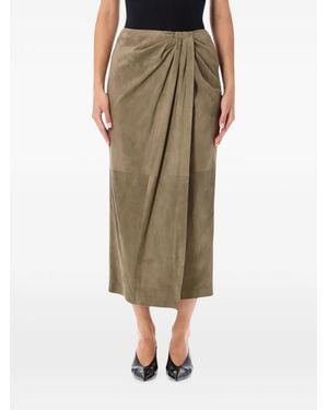 Ralph Lauren Draped Calf Suede Midi Skirt - Green