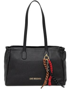 Love Moschino Large Logo-Plaque Textured Tote Bag - Black