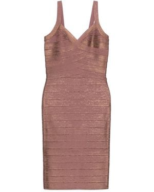 Hervé Léger V-Neck Bandage Dress - Pink