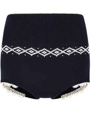 Magda Butrym Geometric-Print Ribbed Shorts - Blue
