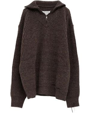 Maison Margiela ハーフジップ リブニットセーター - ブラウン