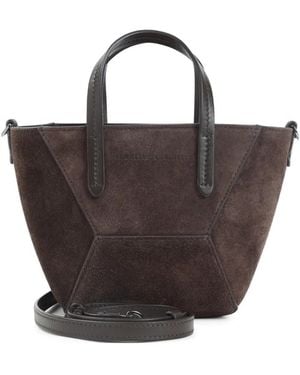 Brunello Cucinelli Mini Sac Cabas En Daim À Empiècements - Brown