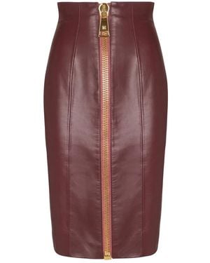 Balmain レザーミニスカート - パープル