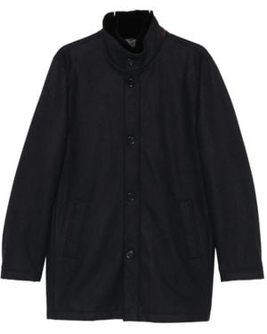 Enrico Mandelli Fur-Trimmed High-Neck Coat - Blue