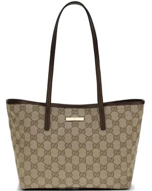 Gucci Small Gg Supreme Logo-Plaque Tote Bag - White