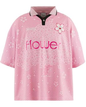 Monokemade X Takashi Murakami Check-Pattern Floral-Print Polo Shirt - Pink