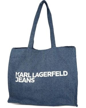 Karl Lagerfeld Borsa Tote Denim Grande Con Stampa - Blu