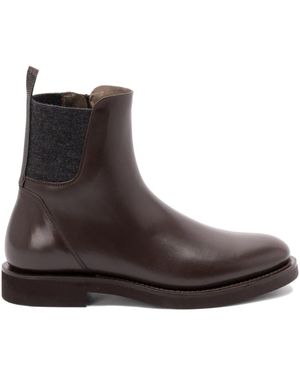 Brunello Cucinelli Matt Leather Chlesea Boots With Shiny Detail - Brown