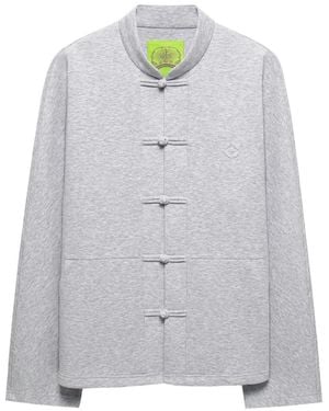 Shanghai Tang Frog-Fastening Logo-Embossed Jacket - Grey