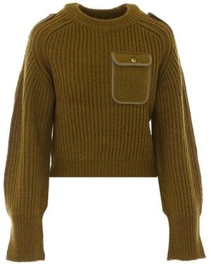 Pinko Ribbed Sweater With Small Pocket - Green