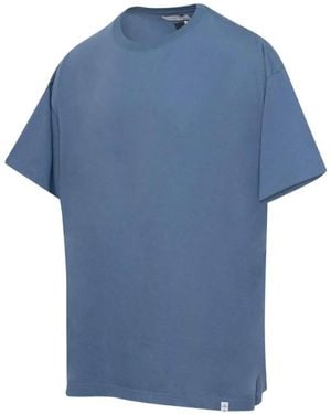 Facetasm Striped-Print Logo-Patch T-Shirt - Blue