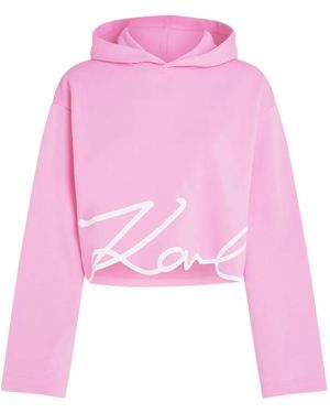 Karl Lagerfeld Signature-Hem Hoodie - Pink