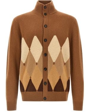 Ballantyne Argyle-Pattern High-Neck Cardigan - Brown