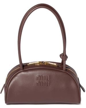 Miu Miu Bolso de hombro de piel con letras del logo - Marrón