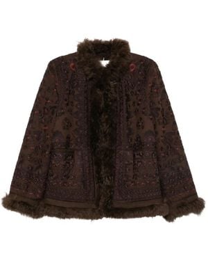 Antik Batik Sando Embroidered Faux-Fur Trim Jacket - Brown