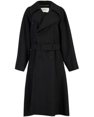 Saint Laurent Double-Breasted Belted Trench Coat - Black