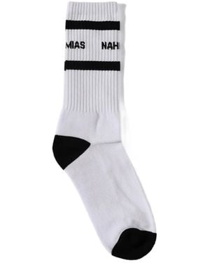 NAHMIAS Striped Logo-Detail Socks - White