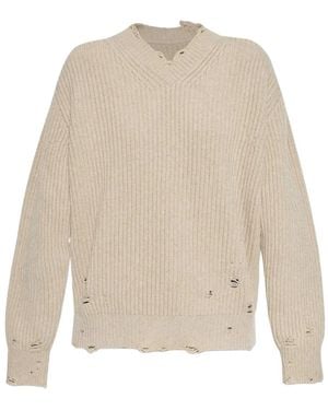 MM6 by Maison Martin Margiela Pull Côtelé À Effet Usé - Blanc