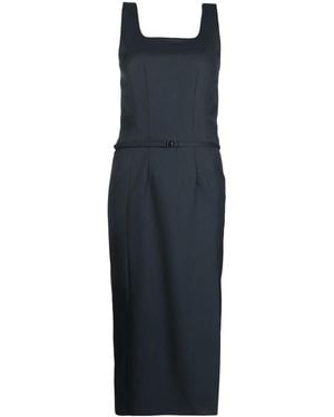Low Classic Side-Slit Belted Dress - Blue
