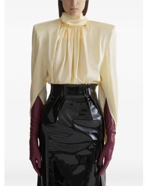 Mugler Draped High Neck Top With Concealed Fastening - Black