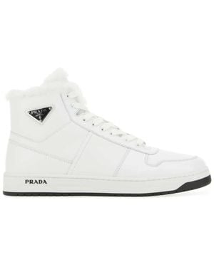 Prada Hi-Top Leather Trainers - White