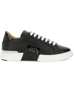 Philipp Plein Logo-Plaque Leather Trainers - Black
