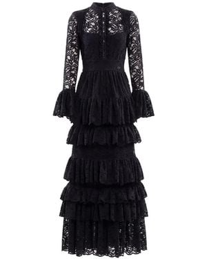 Saiid Kobeisy Ruffled Lace-Patterned Maxi Dress - Black