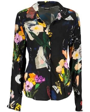 Desigual Floral-Print Belted Shirt - Black