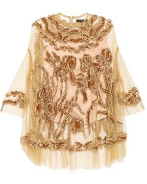 Biyan Bead-Embellished Floral-Appliqué Top - Natural