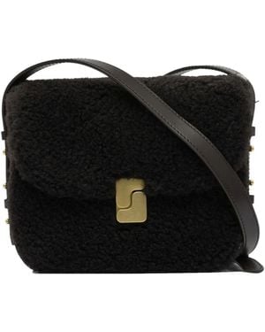 Soeur Mini Schultertasche mit Shearling - Schwarz
