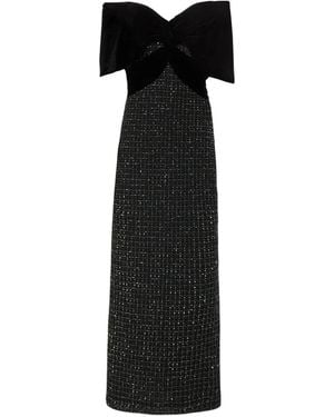 Costarellos Grace Beaded Off-Shoulder Column Dress - Black