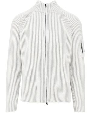 C.P. Company Ribbed-Knit Lens-Detail Cardigan - White