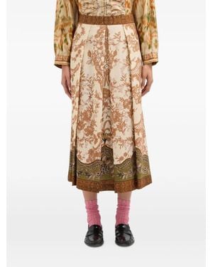 Pierre Louis Mascia Beatex Floral-Detail Midi Skirt - Natural
