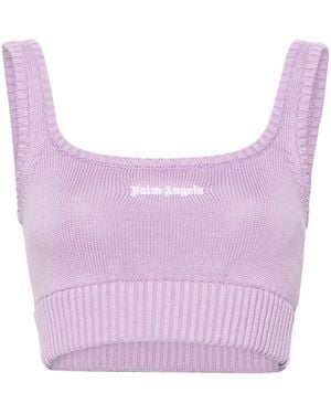 Palm Angels Top In Maglia Con Logo - Purple