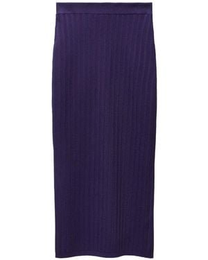 Versace Stretch Viscose Mesh Ribbed Knit Midi Skirt - Blue