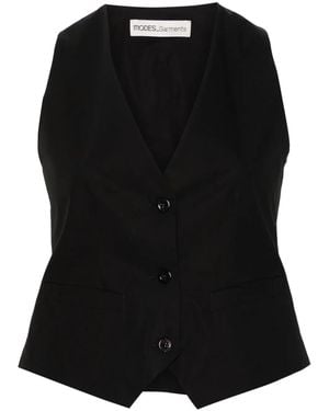 MODES GARMENTS V-Neck Poplin Gilet - Black