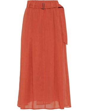 Brunello Cucinelli Falda midi con cinturón - Rojo