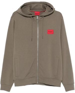 HUGO Logo-Patch Zip-Up Hoodie - Brown