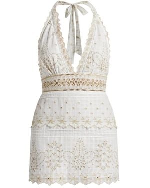 LoveShackFancy Abito Corto Aventine Con Ricamo - Bianco