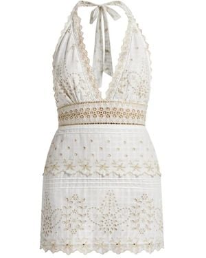 LoveShackFancy Aventine Guipir Embroidered Mini Dress - White