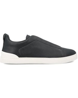 ZEGNA Triple Stitch Leather Sneakers - Black
