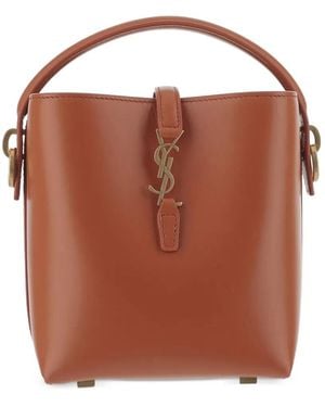 Saint Laurent Mini Le 37 Logo-Plaque Bucket Bag - Brown