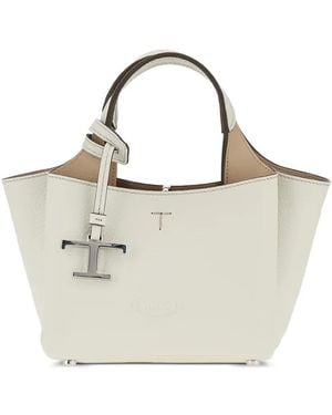 Tod's T Timeless Leather Tote Bag - White