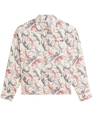 Tommy Hilfiger Oversized Animal-Print Linen Shirt - White