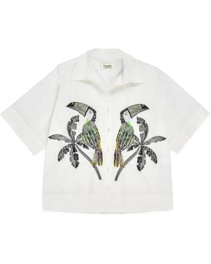 Psophia Toucan-Print Cotton Shirt - White