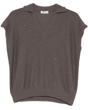 Panicale Sequin-Embellished V-Neck T-Shirt - Grey