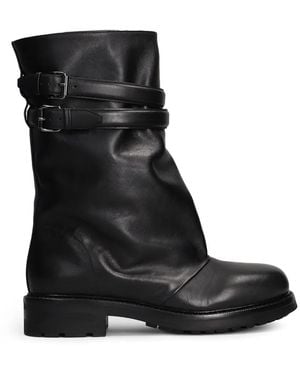 strategia shoes Buckle-Strap Leather Boots - Black