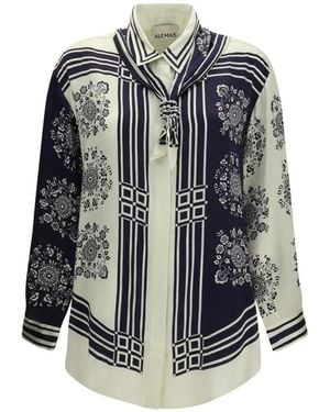ALÉMAIS Banderra Scarf Silk Shirt - Blue