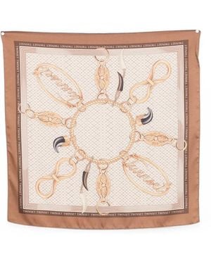 Twinset Logo-Print Silk Scarf - Natural